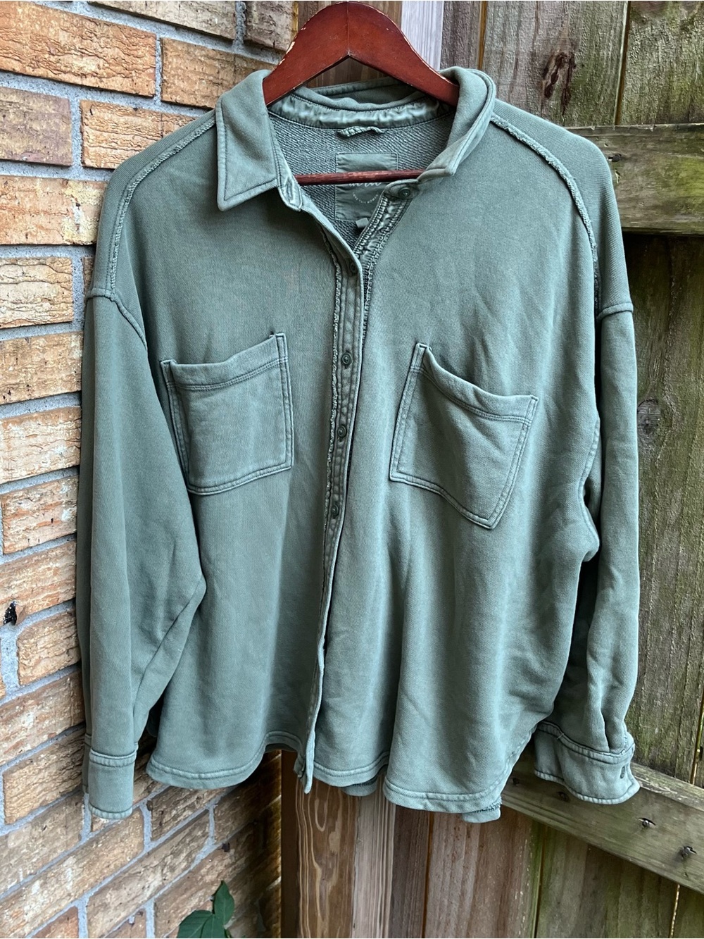aerie Olive Green Women's Button-Front Shirt Jacket